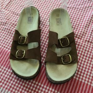Faded Glory slip on sandals  brown 2 buckles